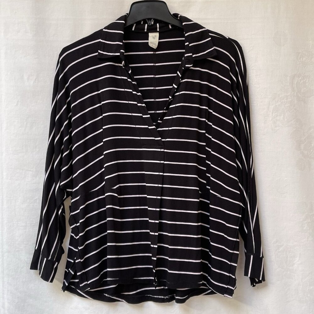 Free People Blouse Womens Small Stripe Popover Flowy Boho Nautical BatwingSleeve